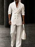 Minimalist Double-Breasted Collarless Suit Set