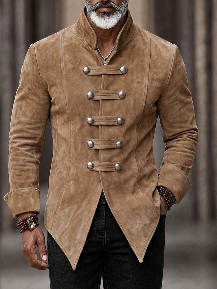 Vintage Faux Suede Stand Collar Jacket