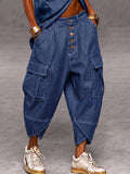 Casual Faux Denim Cargo Harem Pants
