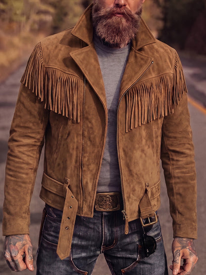 Western Fringe Faux Suede Moto Jacket