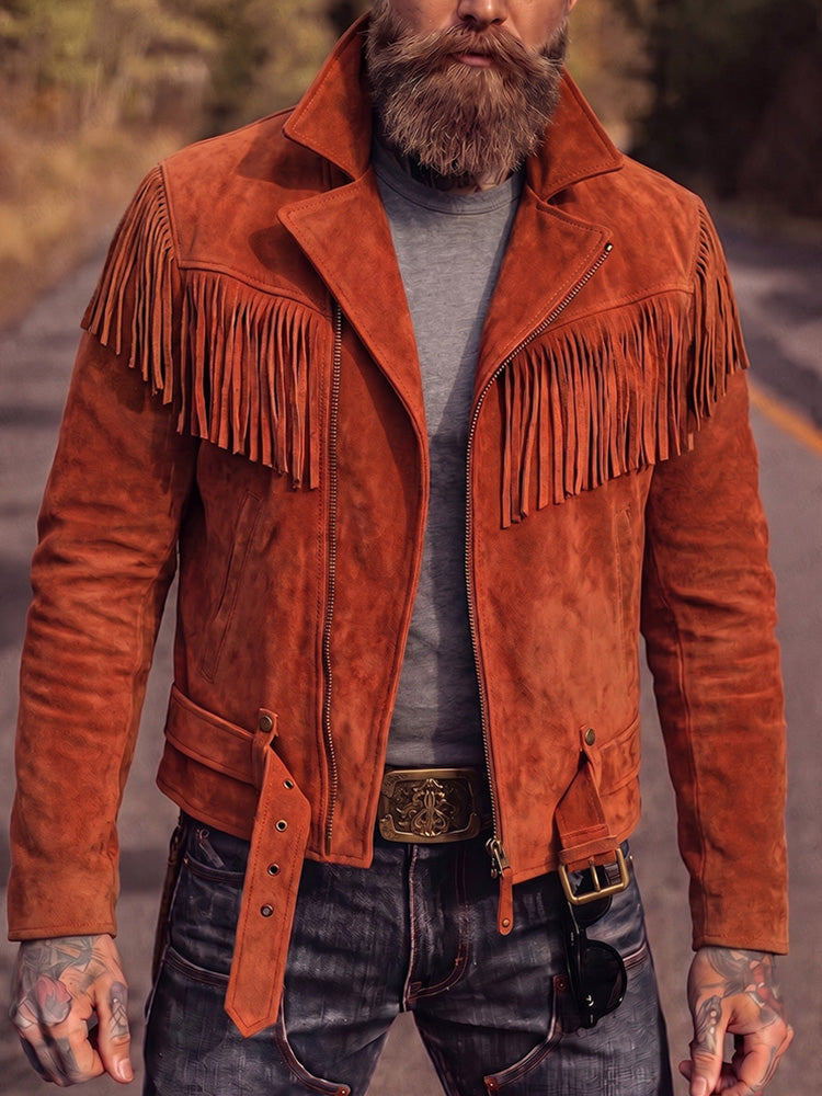 Western Fringe Faux Suede Moto Jacket