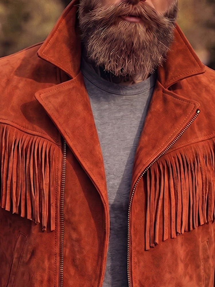 Western Fringe Faux Suede Moto Jacket