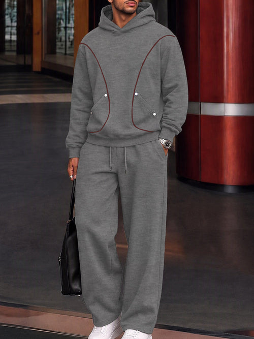Athleisure Contrast Piping Hoodie Pants Set