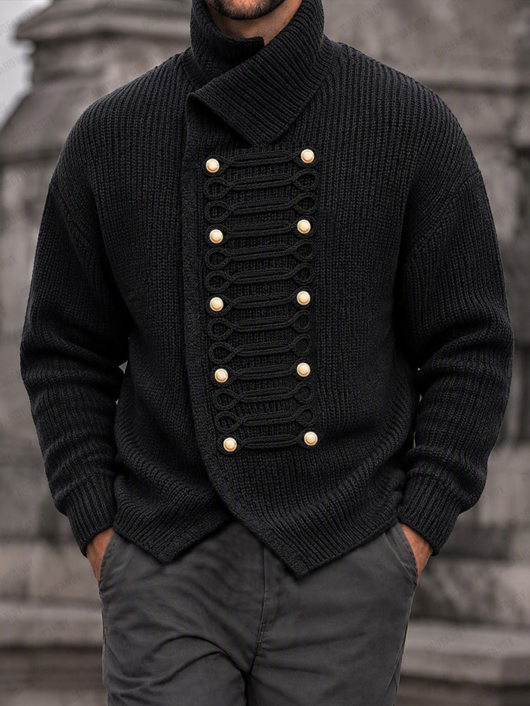 Casual Double Breasted Turtleneck Knit Cardigan