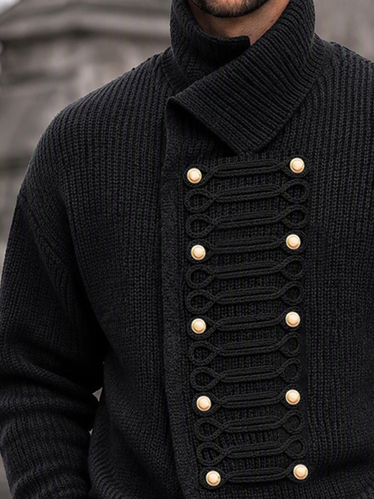 Casual Double Breasted Turtleneck Knit Cardigan