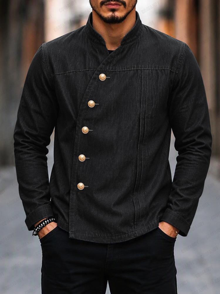 Lightweight Slanted Button Denim-look Cotton Jacket