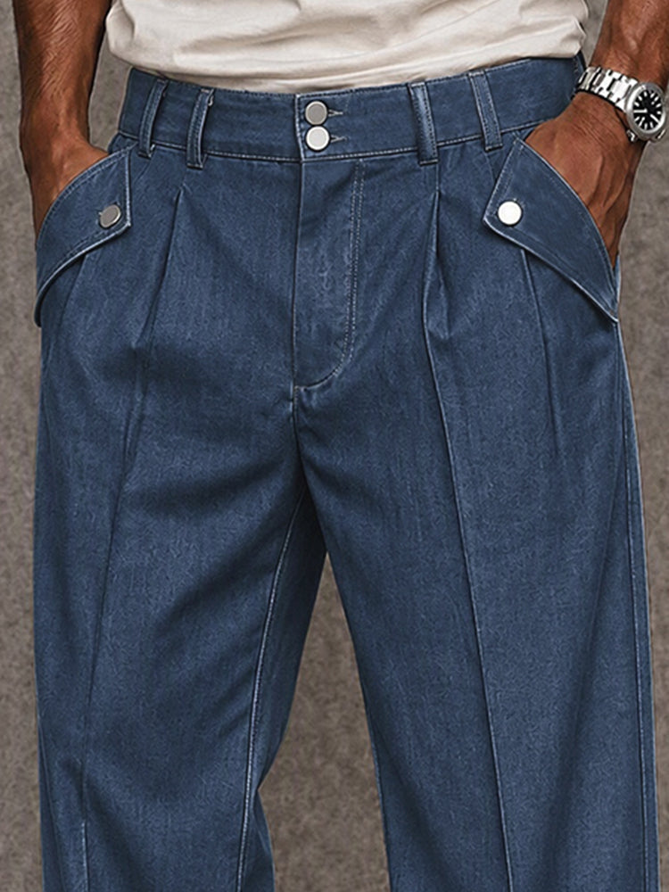 Versatile Denim-look Wide Leg Pants
