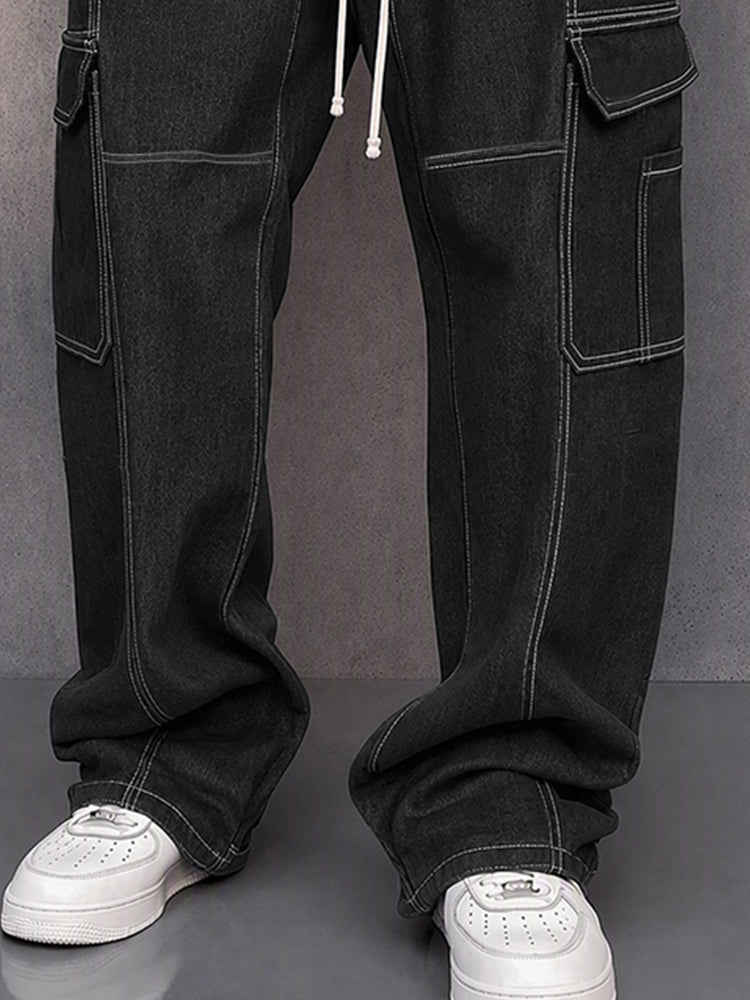 Casual Contrast Stitching Drawstring Cargo Pants