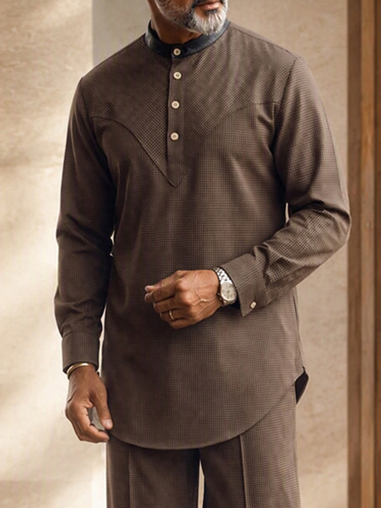 Effortless Style Microcheck Tunic Shirt Pants Set