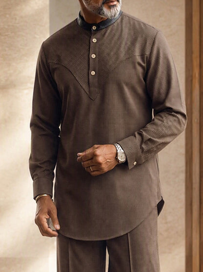 Effortless Style Microcheck Tunic Shirt Pants Set