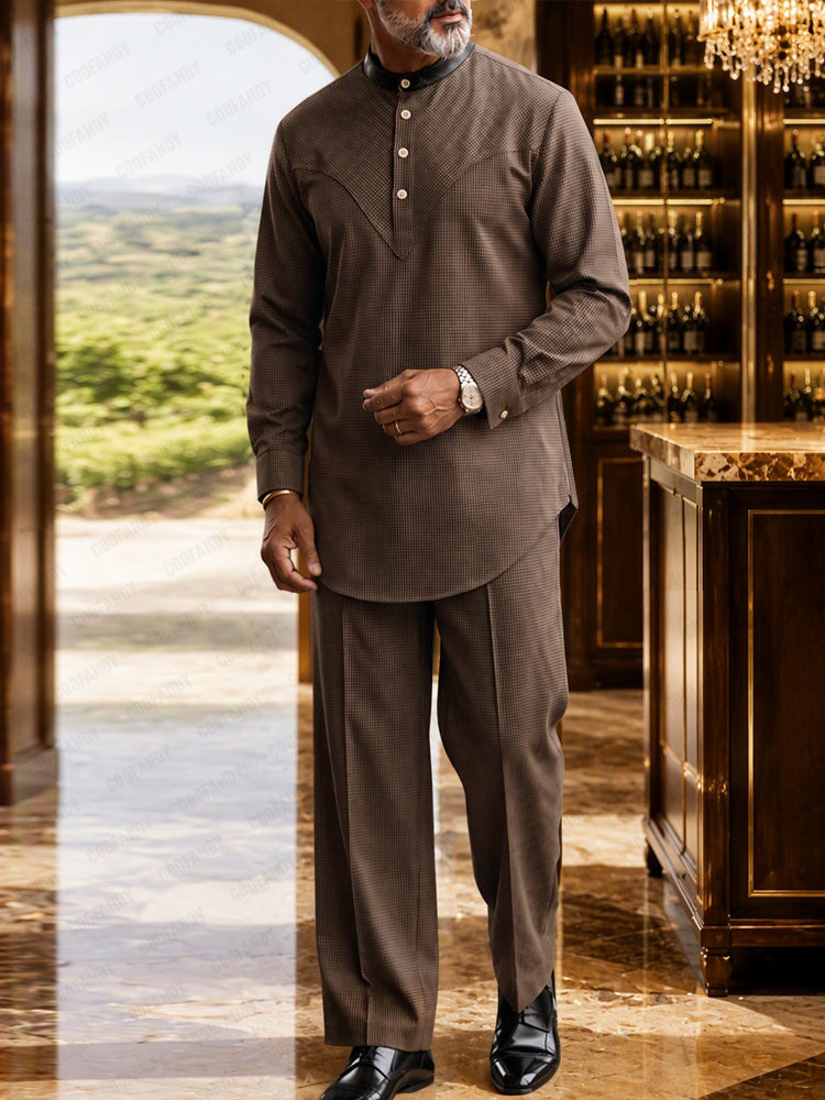 Effortless Style Microcheck Tunic Shirt Pants Set
