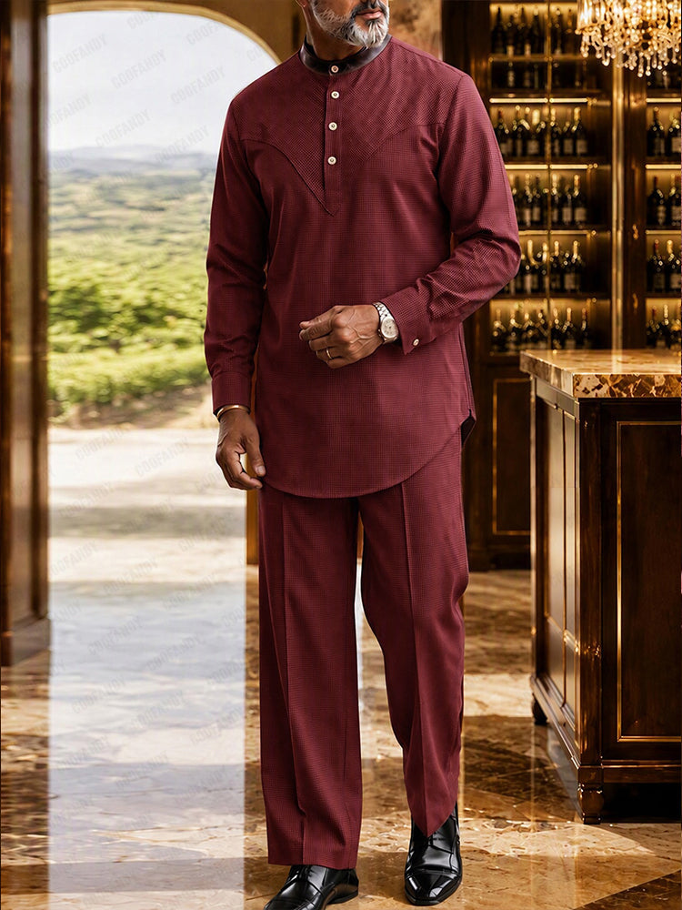 Effortless Style Microcheck Tunic Shirt Pants Set
