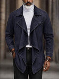 Faux Denim Open Front Draped Lapel Jacket