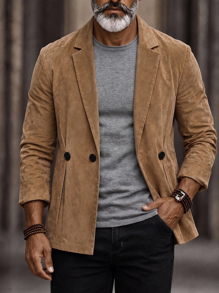 Vintage Single-Breasted Faux Suede Blazer