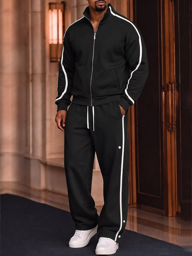 Fashion Contrast Piping Tracksuit Set