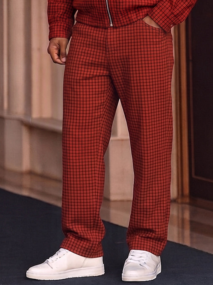 Vintage Plaided Jacket Pants Tracksuit Set
