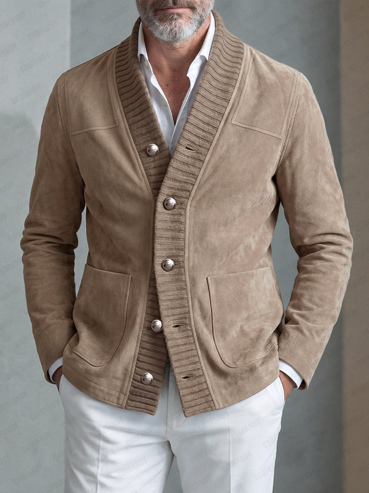 Elegant Patchwork Ribbed Faux Suede Jacket