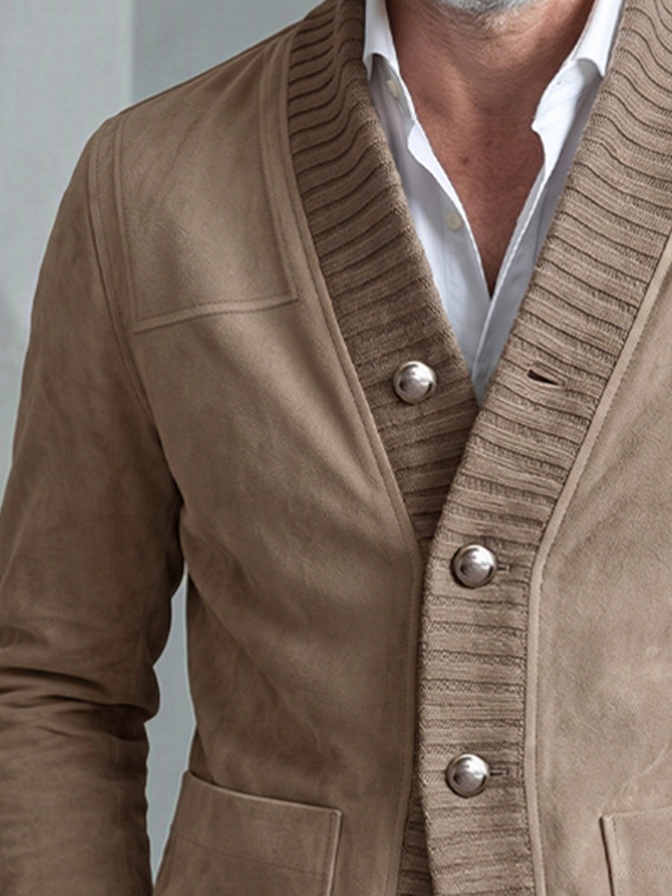 Elegant Patchwork Ribbed Faux Suede Jacket