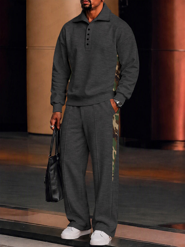 Casual Camo Patchwork Fleece Sweatshirt Set