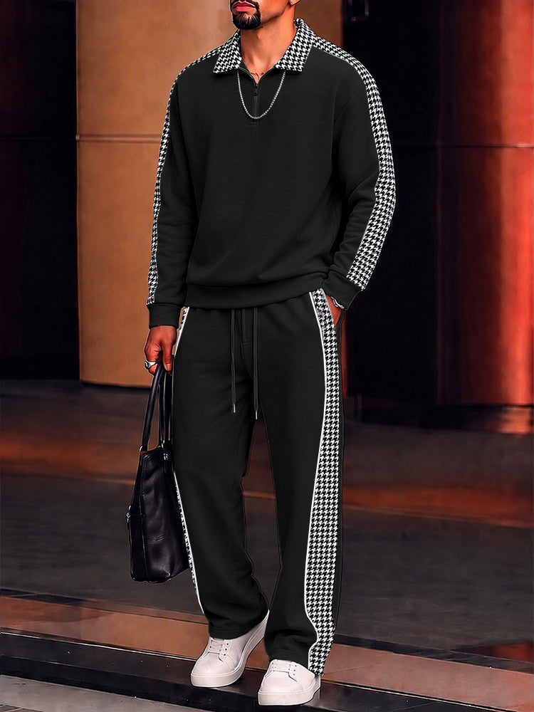 Fusion Sporty Houndstooth Paneled Matching set