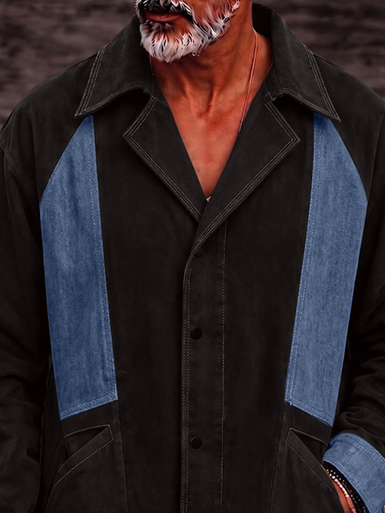 Casual Color Block Denim Faux Suede Jacket