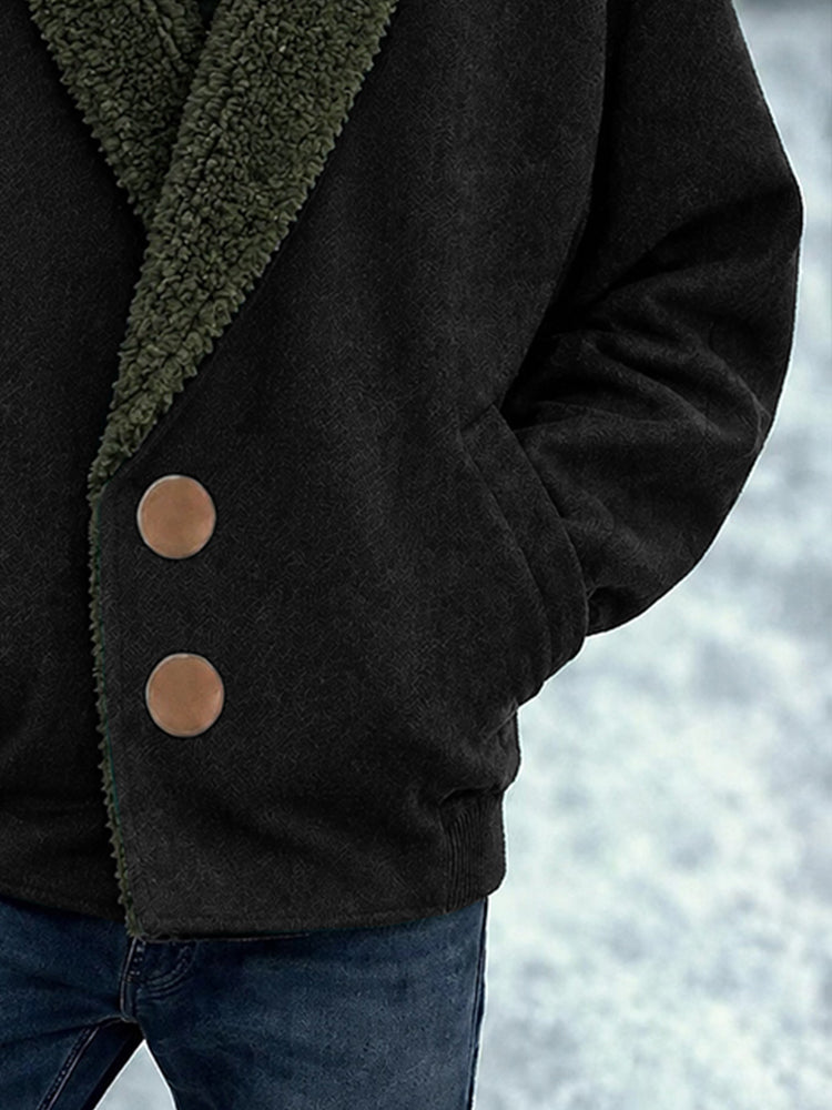 Casual Fleece Spliced Collar Tweed Coat
