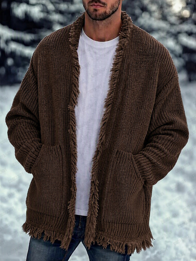 Casual Loose Fringe Trim Knit Cardigan