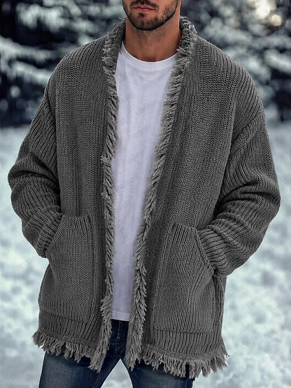 Casual Loose Fringe Trim Knit Cardigan