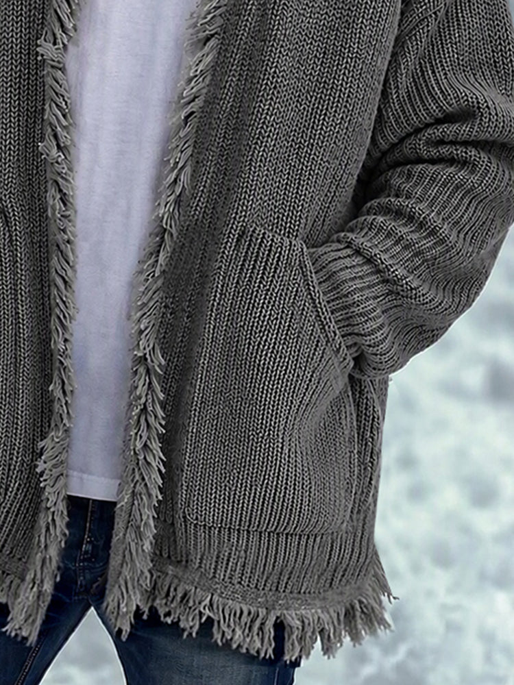 Casual Loose Fringe Trim Knit Cardigan