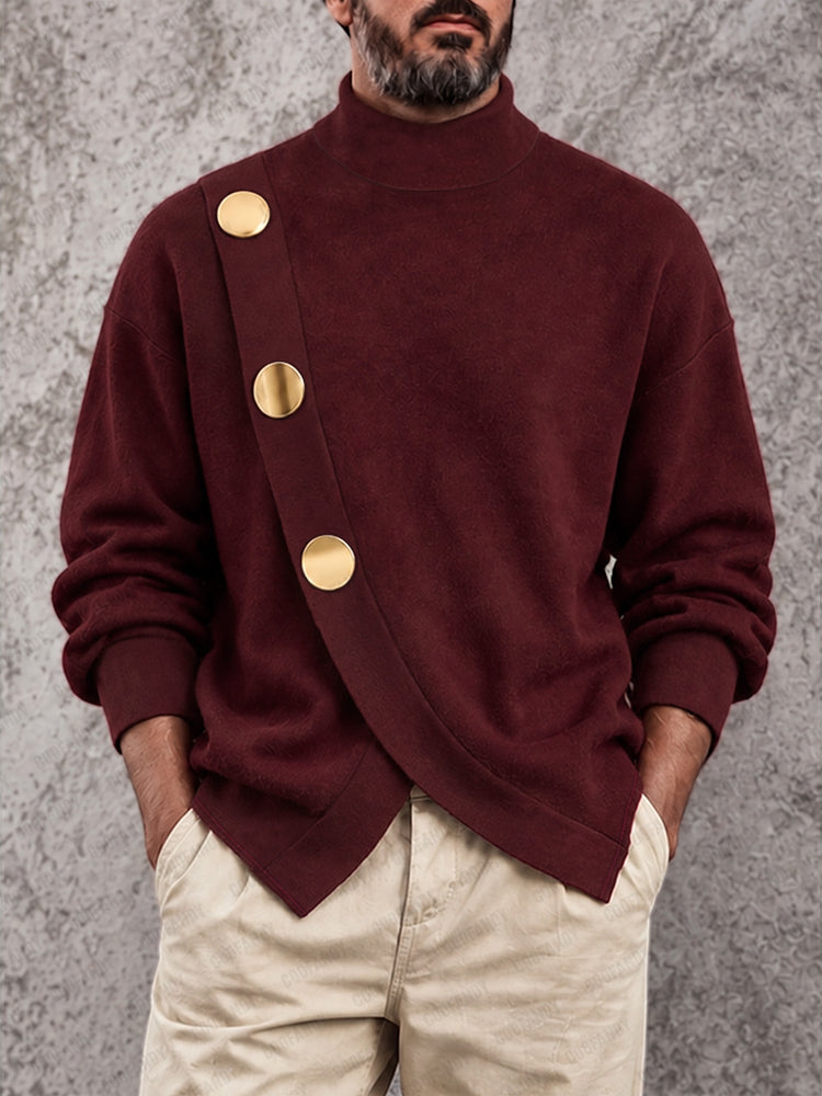 Modern Bold Button Accent Turtleneck Sweater