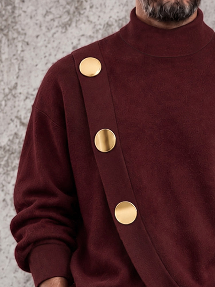 Modern Bold Button Accent Turtleneck Sweater