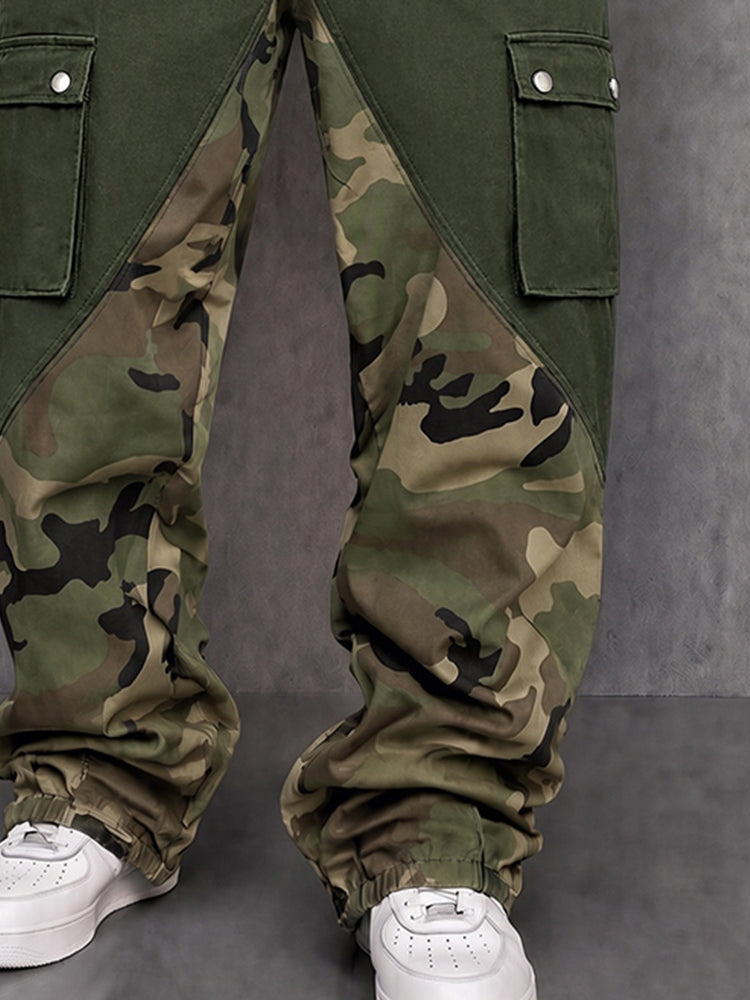 Street Style Camo Panel Cargo Jogger Pants