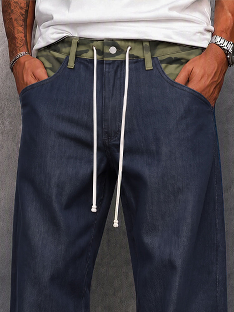 Unique Camo Waist Faux Denim Street Pants