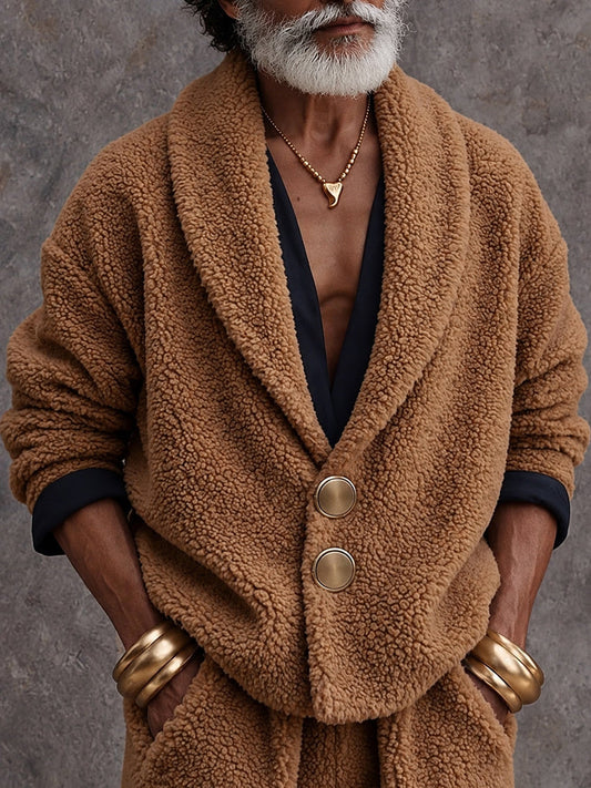 Casual Polar Fleece Shawl Collar Cardigan