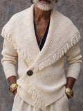 Stylish Fringe Trim Shawl Collar Knit Cardigan