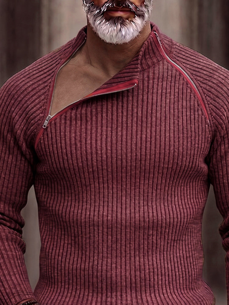 Designer Zip Detail Mock Neck Knit Top