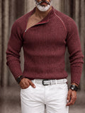 Designer Zip Detail Mock Neck Knit Top