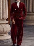 Smart Casual Velvet Double Breasted Suit Set