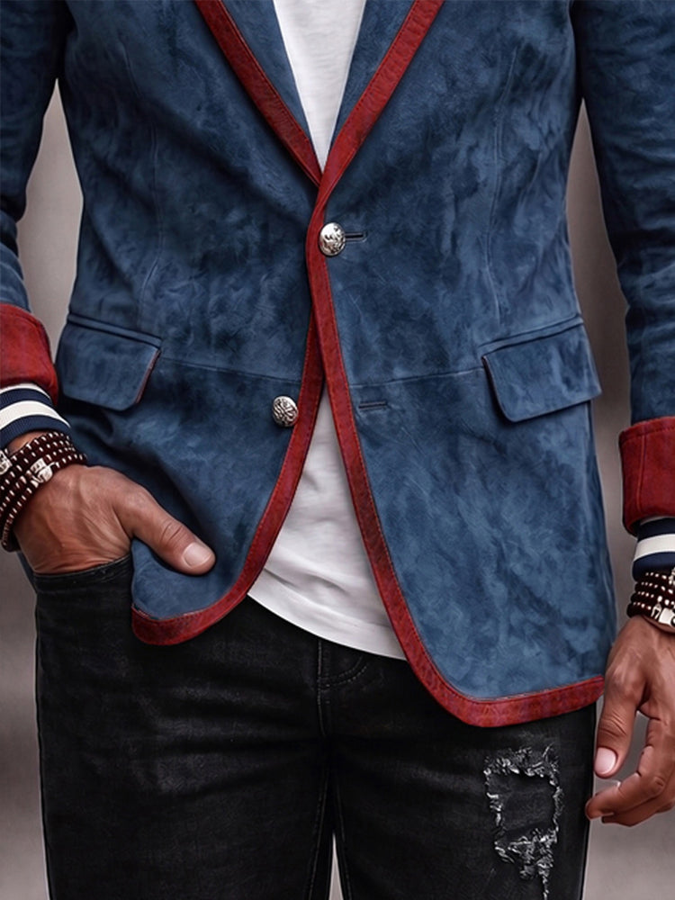 Vintage Contrast Trim Faux Suede Blazer