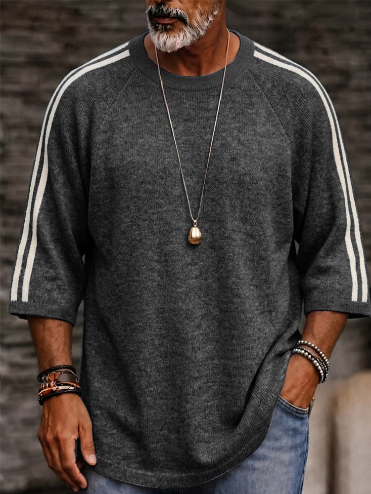 Casual Colorblock Striped 3/4 Sleeve Knit T-Shirt