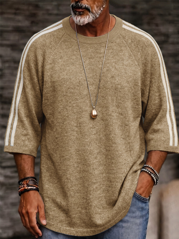Casual Colorblock Striped 3/4 Sleeve Knit T-Shirt