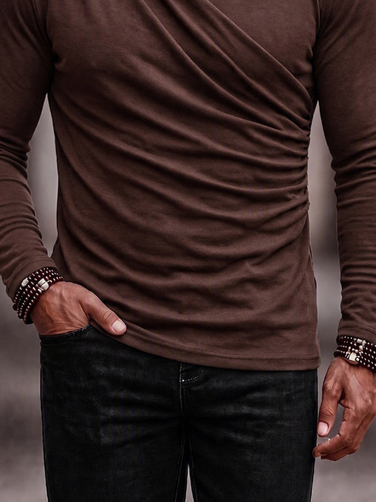 Urban Casual Pleated Design Mockneck Undershirt