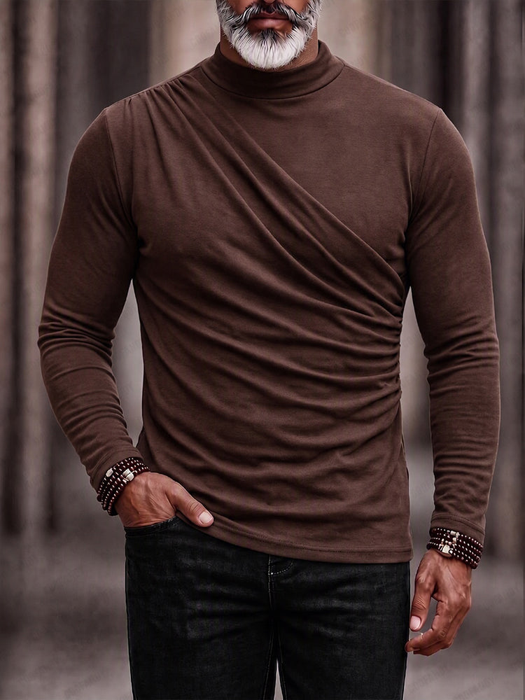 Urban Casual Pleated Design Mockneck Undershirt