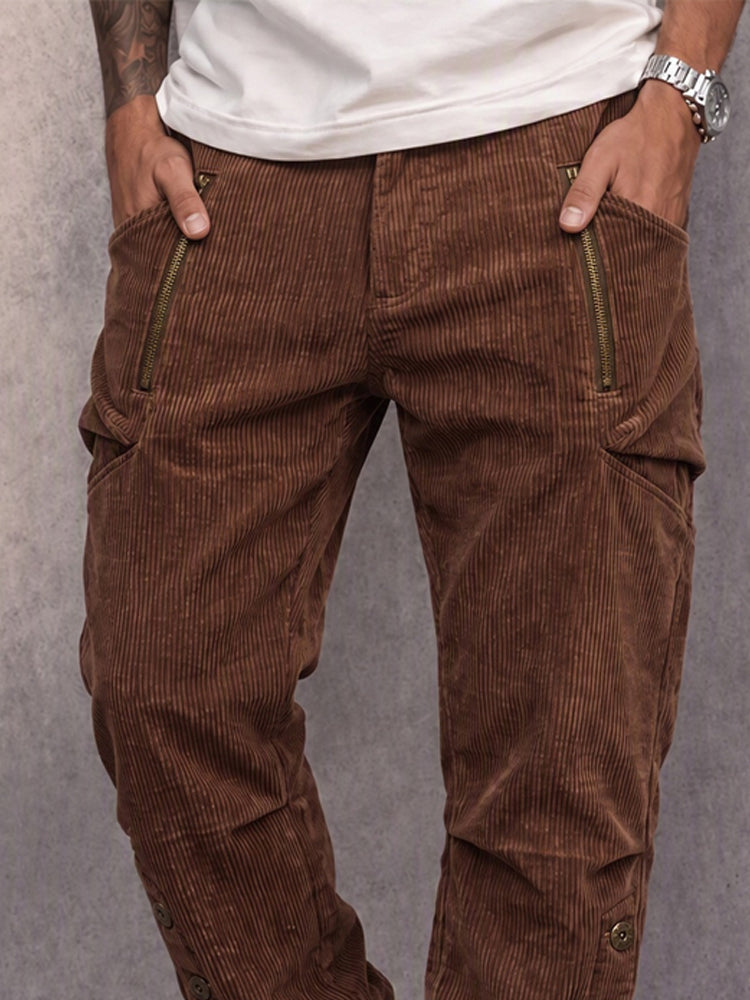 Retro Streetwear Button Cuff Corduroy Pants