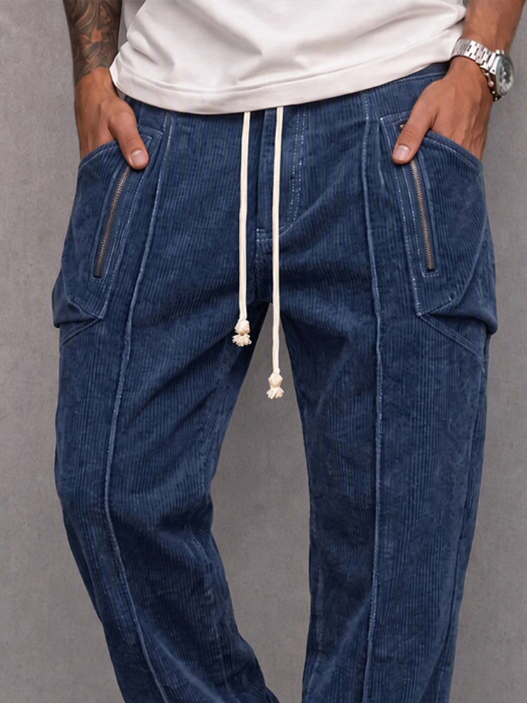Classic Straight Leg Corduroy Drawstring Pants