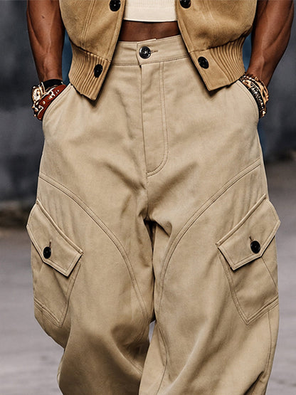 Urban Streetwear Faux Suede Cargo Joggers