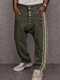 Corduroy Tribal Print Panel Drop Crotch Pants