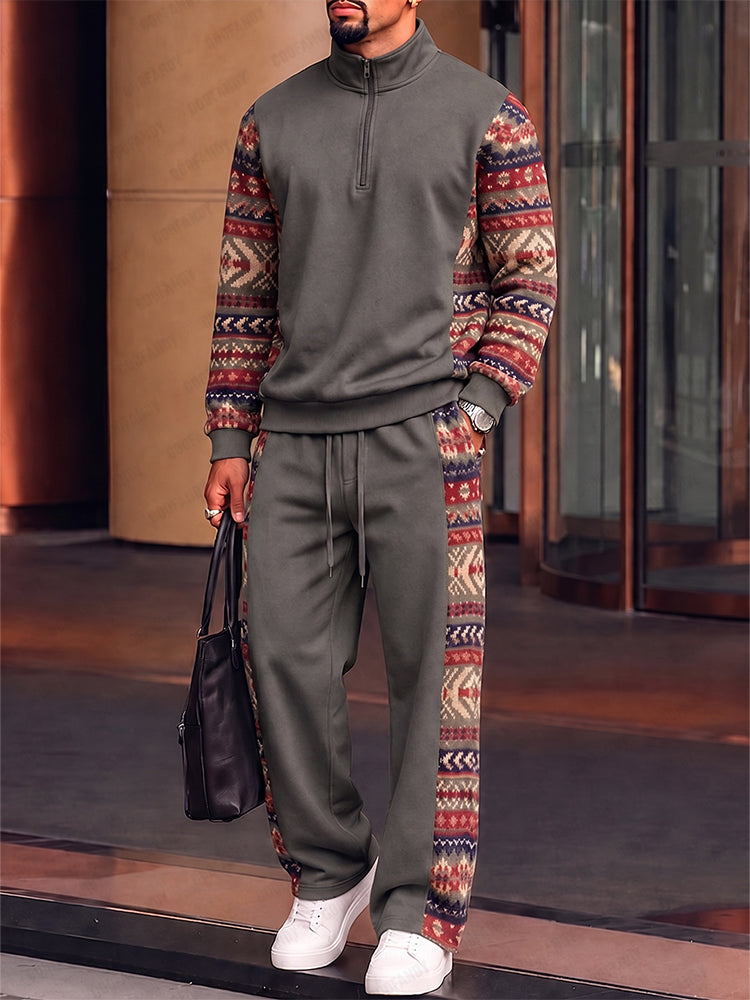 Fashion Sporty Tribal Print Trim Co-ord Set