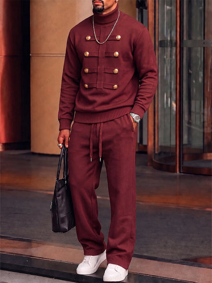 Military Inspired Turtleneck Pullover and Pants Set