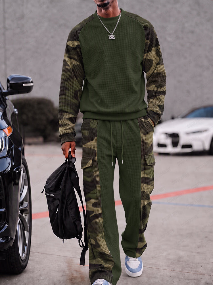Street Style Camo Panel Waffle Sports Set
